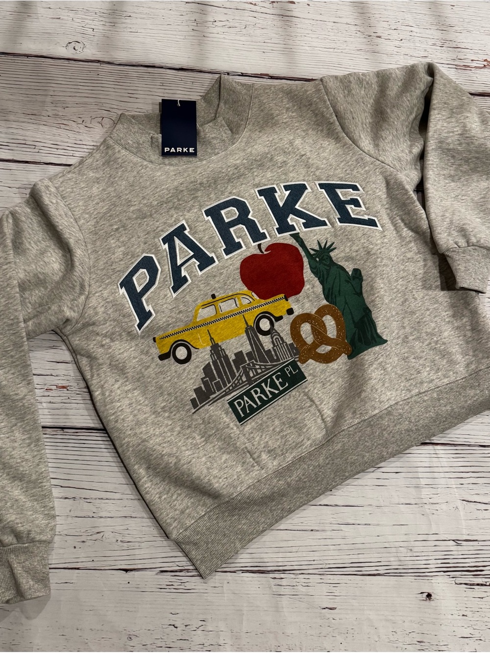 Parke Gray Graphic Crewneck Sweatshirt with Multicolor NYC Motif